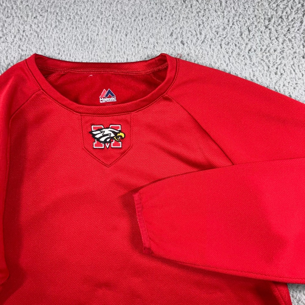 Majestic Baseball Practice Shirt Men Medium Ncaa Miami Eagles Long Sleeve Red